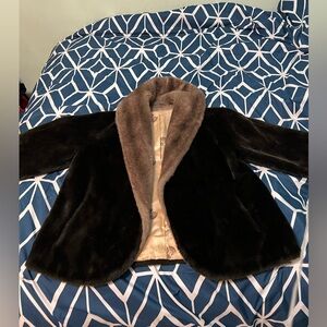 Borgana Faux Fur Brown Vintage Stole Short Coat Jacket w/pockets Size Large